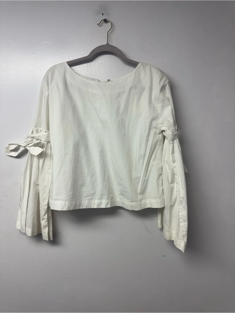 Free People So Obviously Yours Bell Sleeve Top White Tie Back Cotton Small Boho
